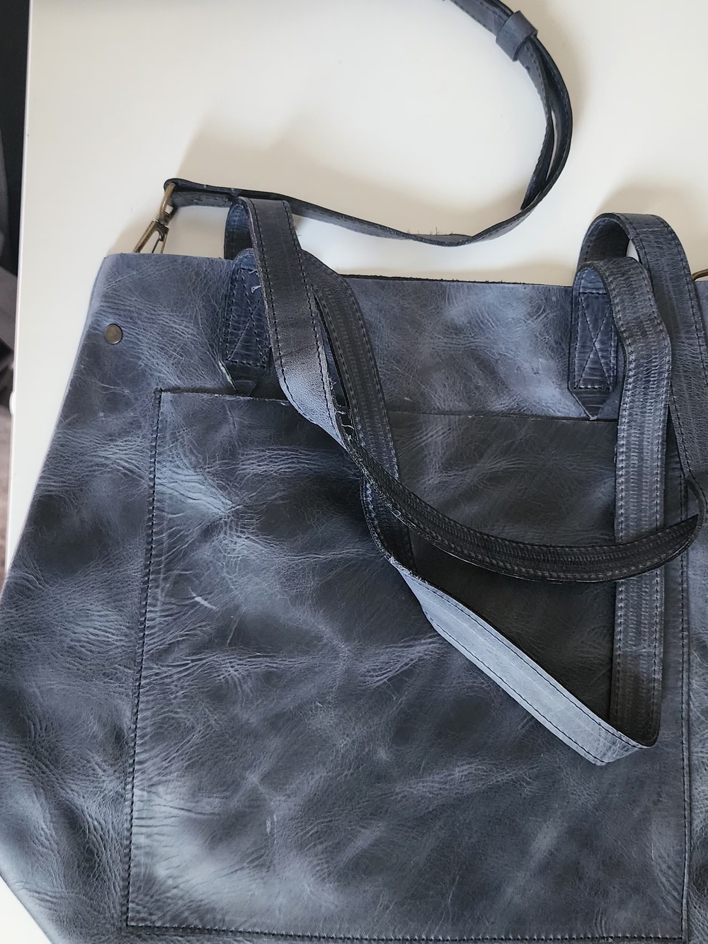 Real Blue Leather Tote Bag